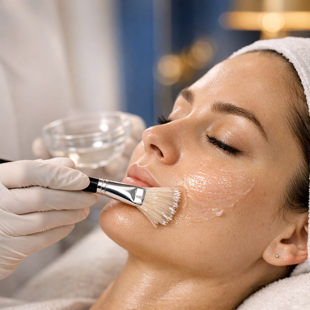 Chemical peel application detail in a luxury aesthetic treatment room