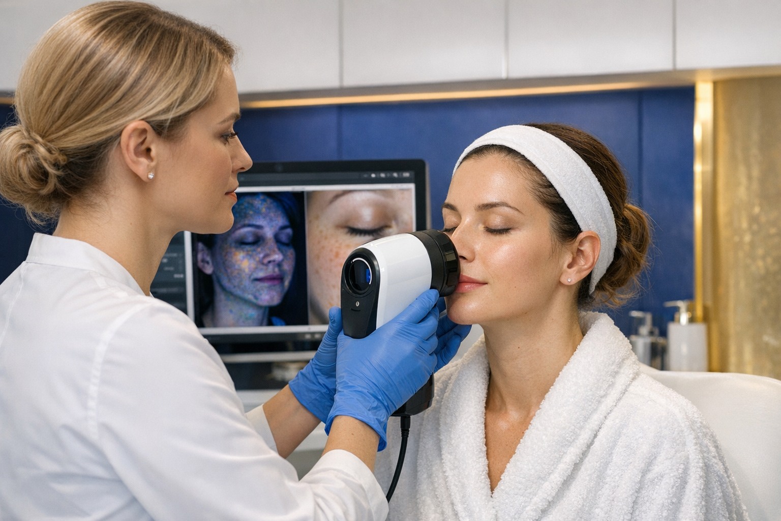 Digital facial skin analysis using a modern device in a premium clinic