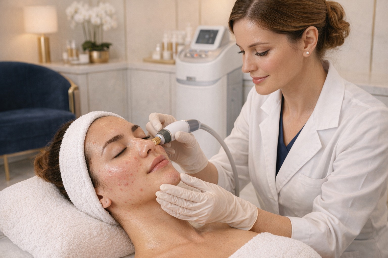 Acne treatment procedure performed by a dermatologist